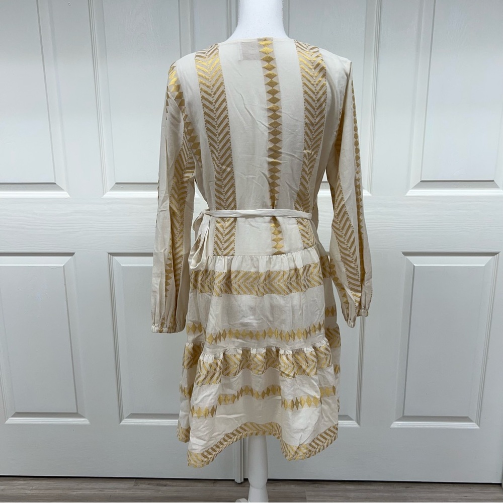 Kasia Wrap Mini Dress Gold/Ivory Size L - Picture 9 of 14